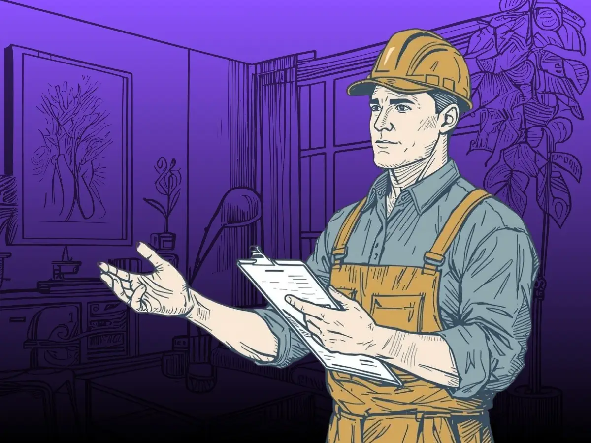 Contractor reviewing renovation checklist illustration
