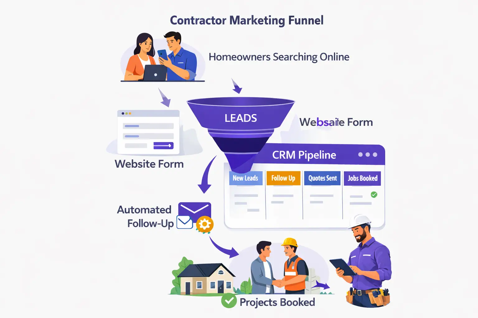 contractor marketing funnel homeowners search enquiry follow up booked project