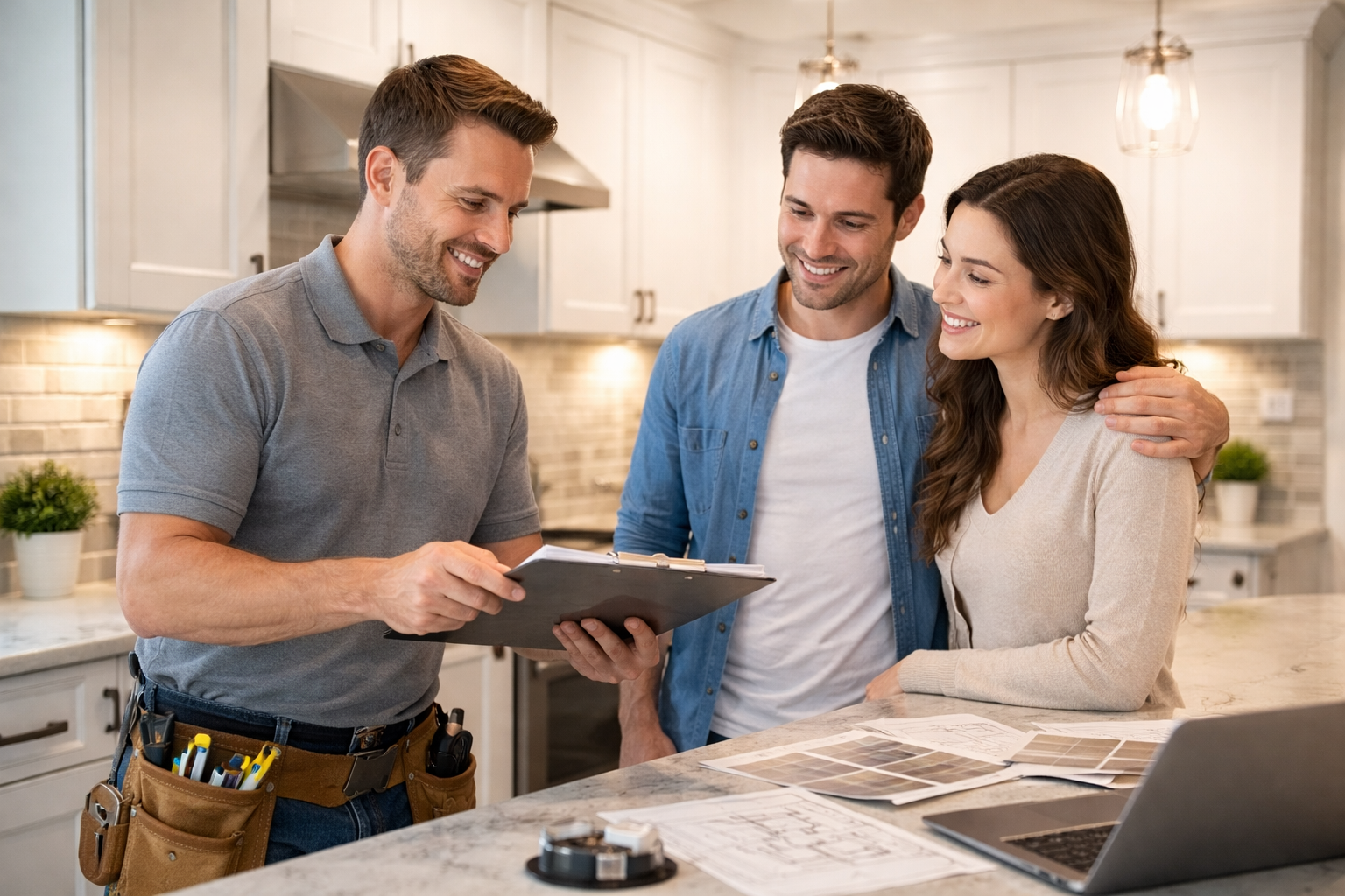 remodeling contractor consulting homeowner before project