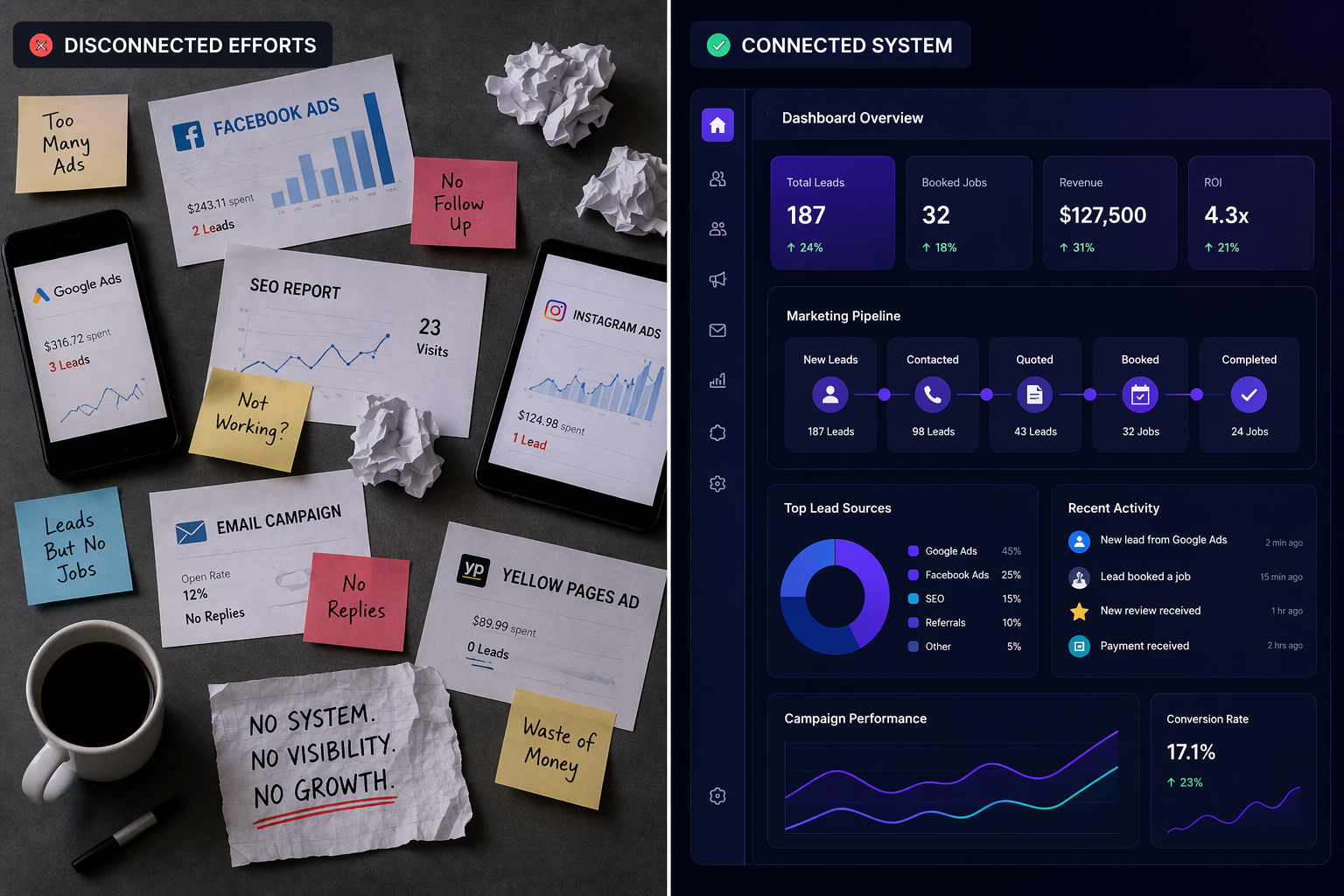 connected contractor marketing system dashboard