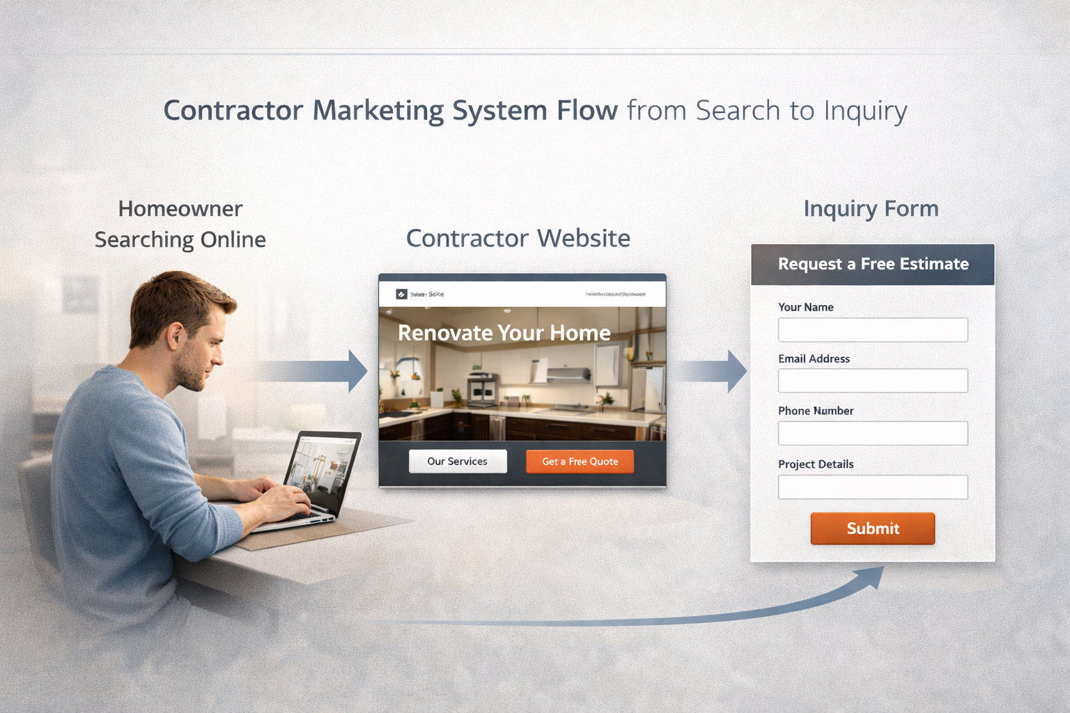 contractor marketing system flow from search to enquiry